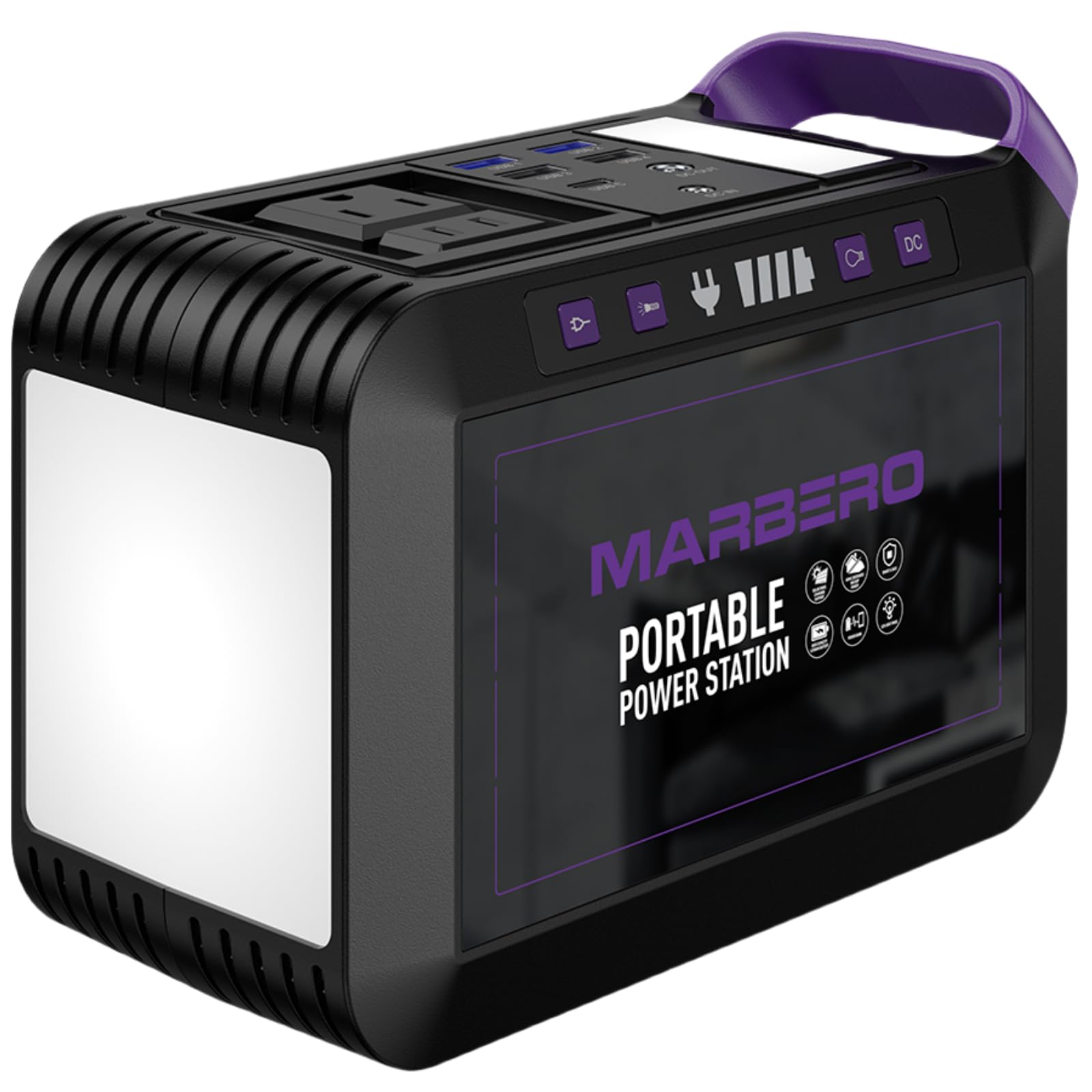 MARBERO Portable Power Station 200W Solar Generator 172WH Camping Power Bank with AC Outlet 110V, DC, USB Mini Generator Portable Multifunctional LED Flashlight for CPAP Home Outdoor Trip Power Outage