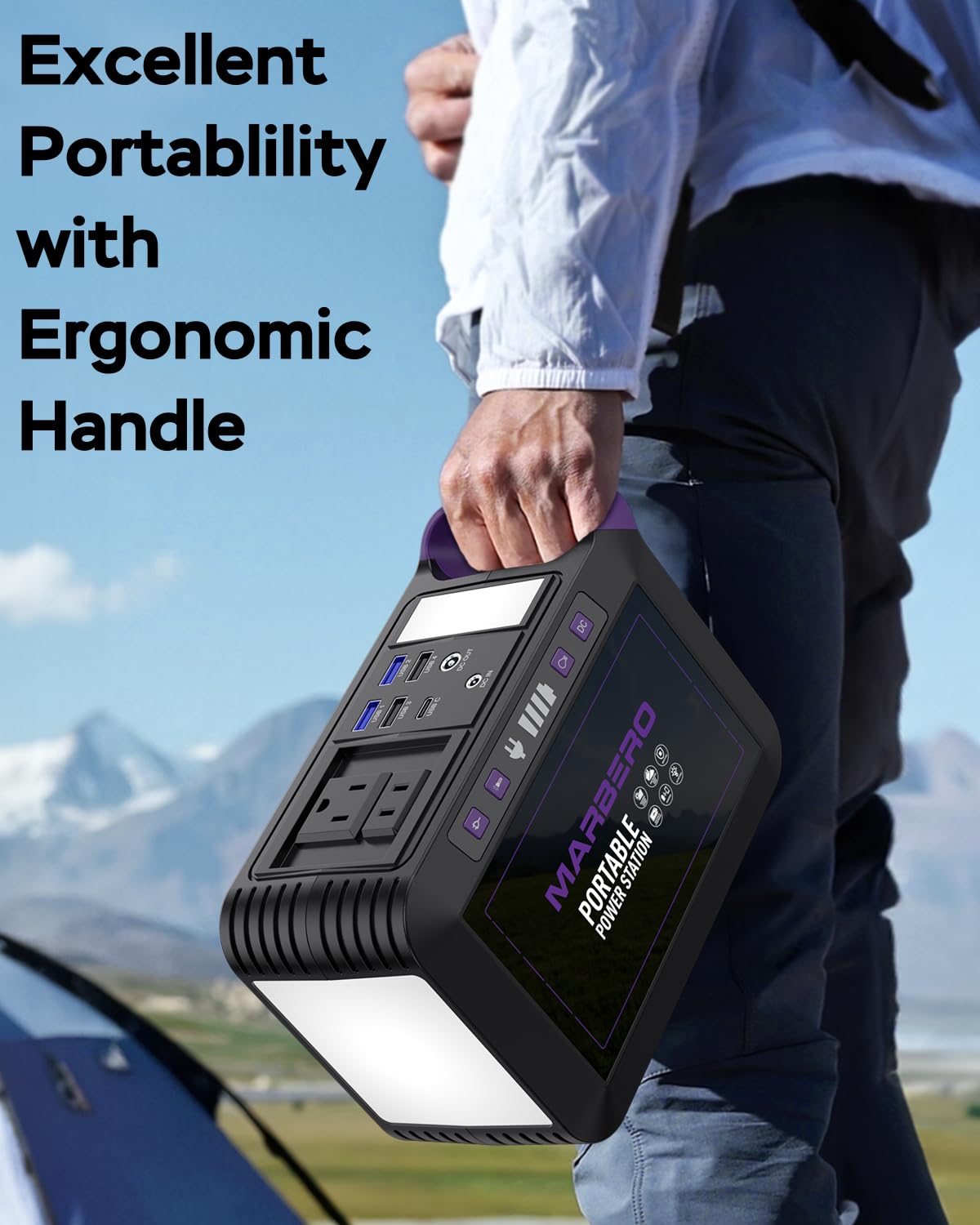 MARBERO Portable Power Station 200W Solar Generator 172WH Camping Power Bank with AC Outlet 110V, DC, USB Mini Generator Portable Multifunctional LED Flashlight for CPAP Home Outdoor Trip Power Outage