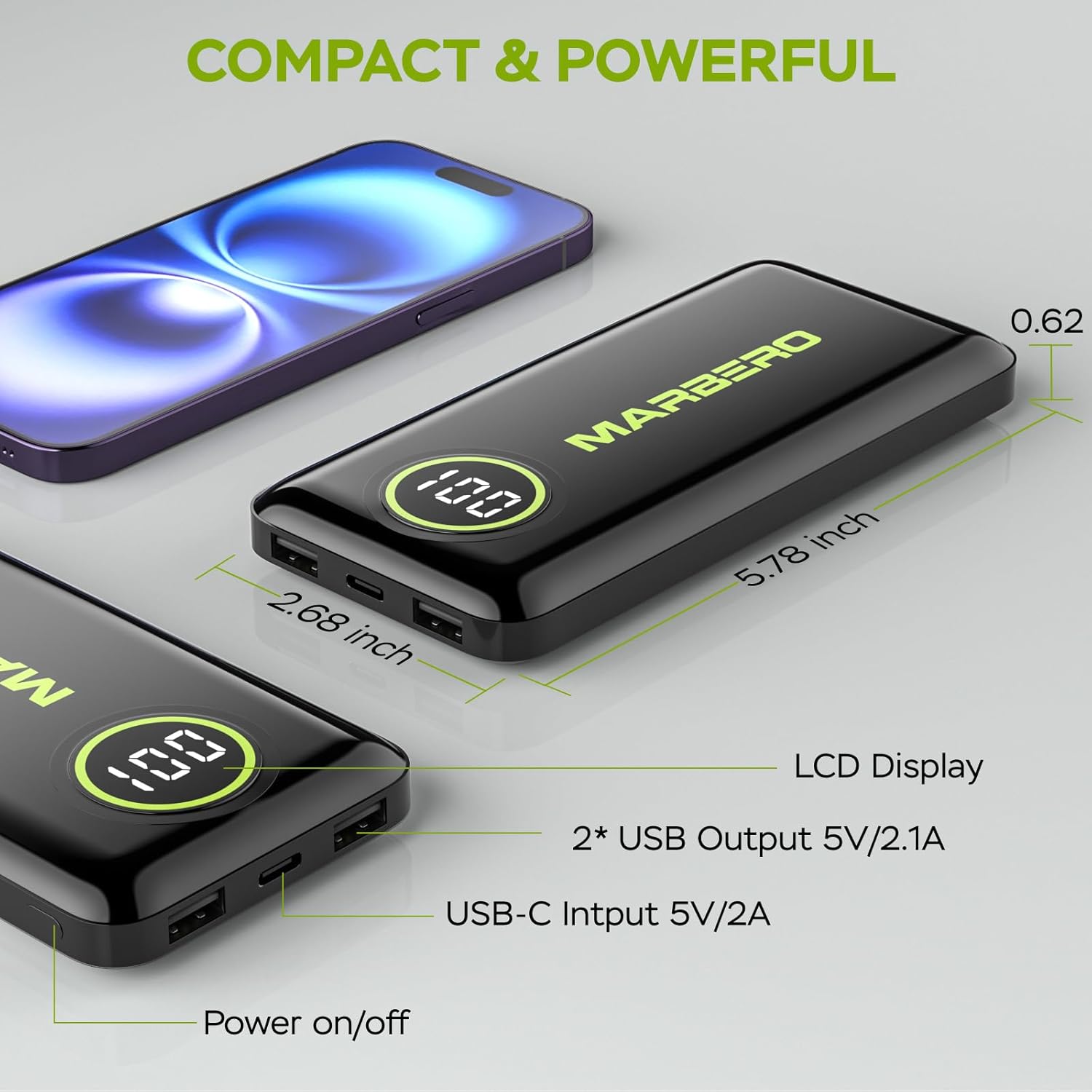 MARBERO 10000mAh Mini Power Bank V18