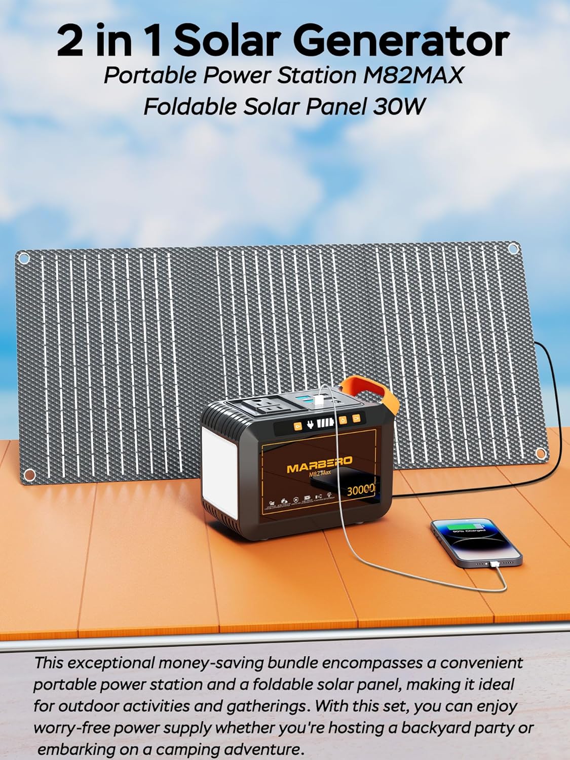 MARBERO 111Wh Solar Generator with 30W Solar Panel Included