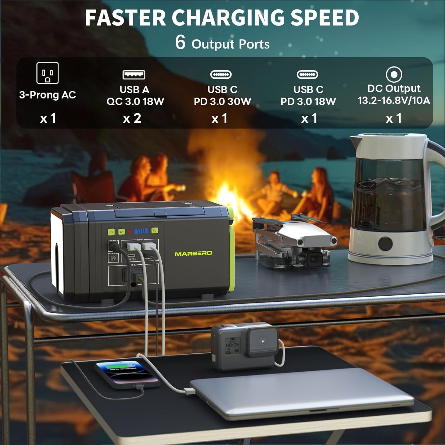 MARBERO 118Wh Portable Power Station with Telescopic Camping Lights