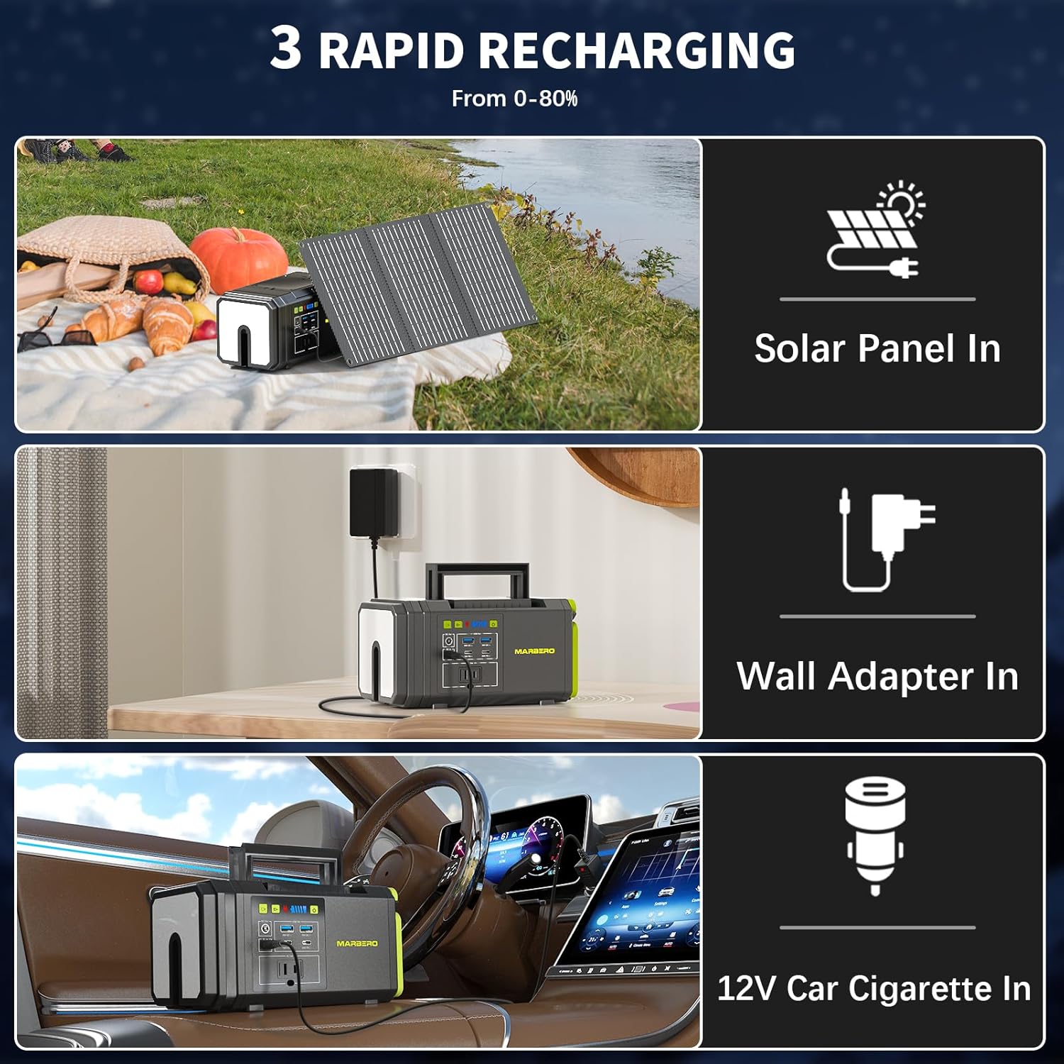 MARBERO 118Wh Portable Power Station with Telescopic Camping Lights