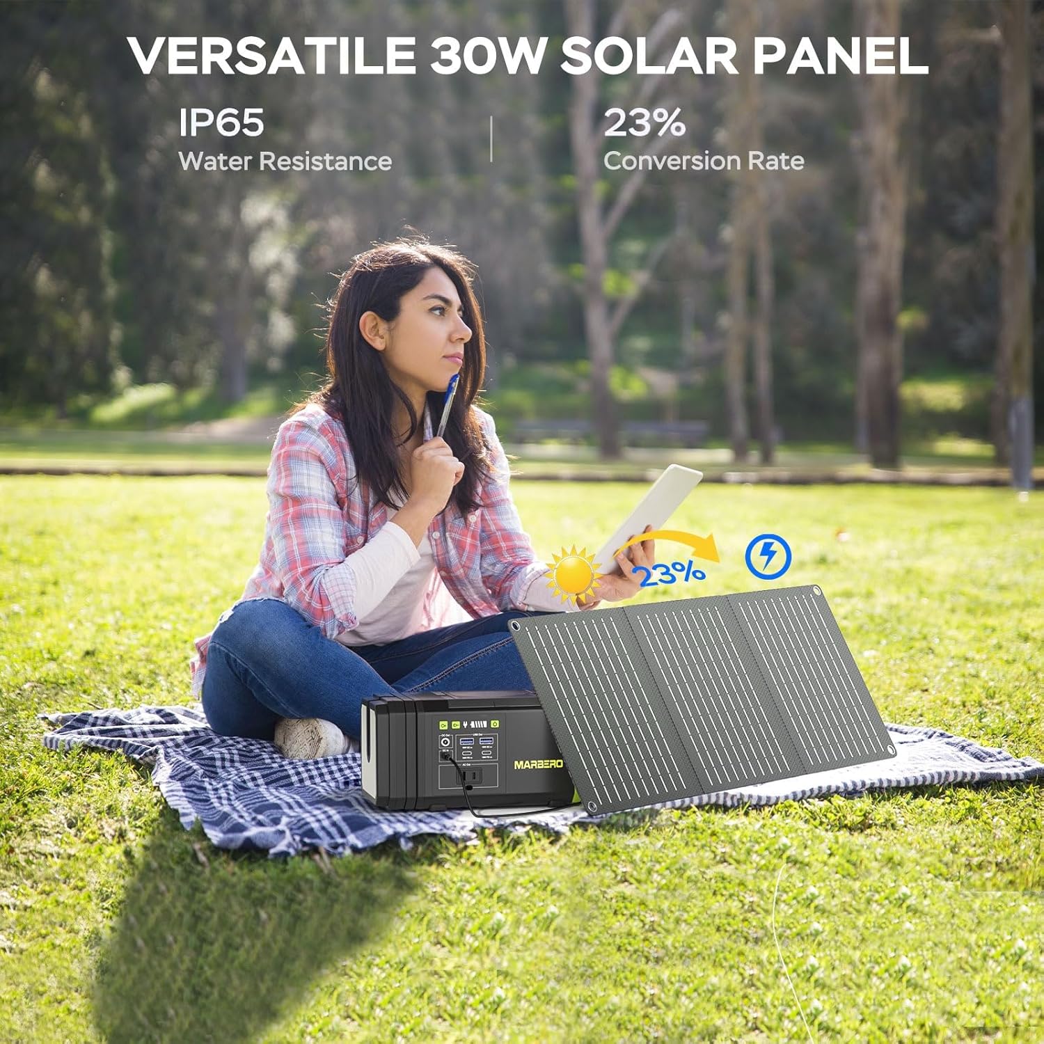 MARBERO 118Wh Solar Generator with Telescopic Camping Lights (30W Solar Panel Included)