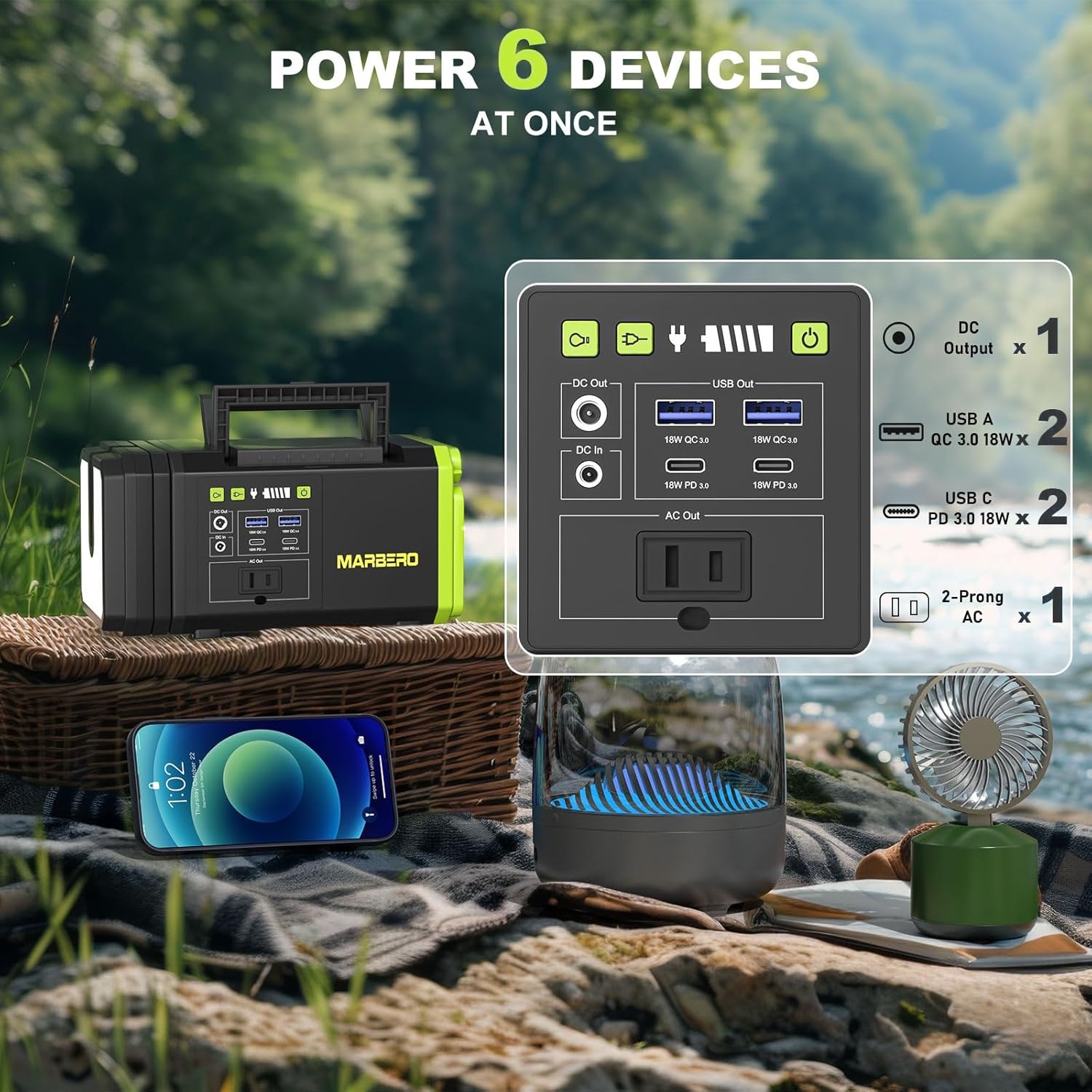 MARBERO 118Wh Solar Generator with Telescopic Camping Lights (30W Solar Panel Included)