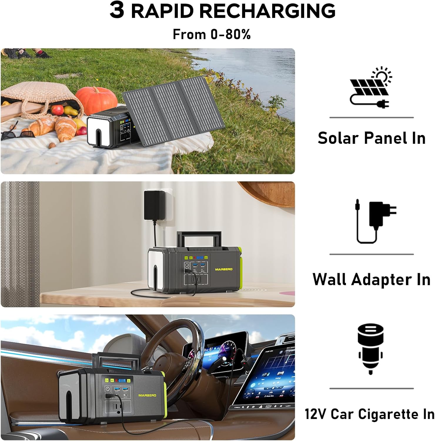MARBERO 118Wh Solar Generator with Telescopic Camping Lights (30W Solar Panel Included)