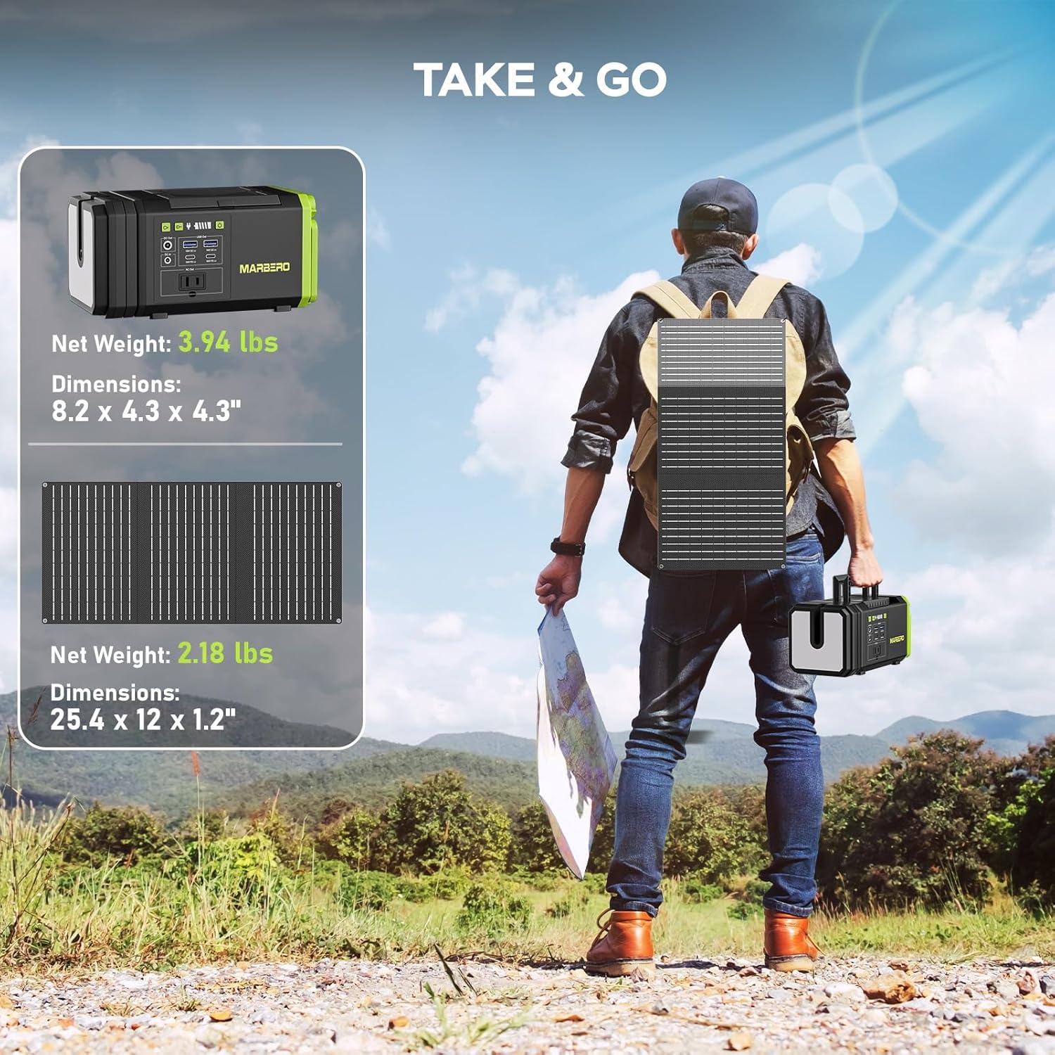 MARBERO 118Wh Solar Generator with Telescopic Camping Lights (30W Solar Panel Included)