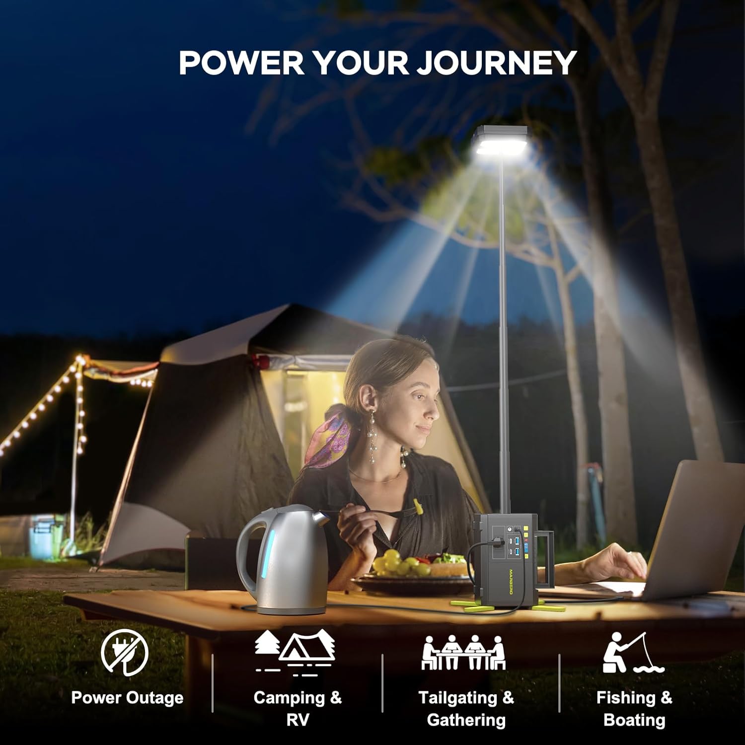 MARBERO 118Wh Solar Generator with Telescopic Camping Lights (30W Solar Panel Included)