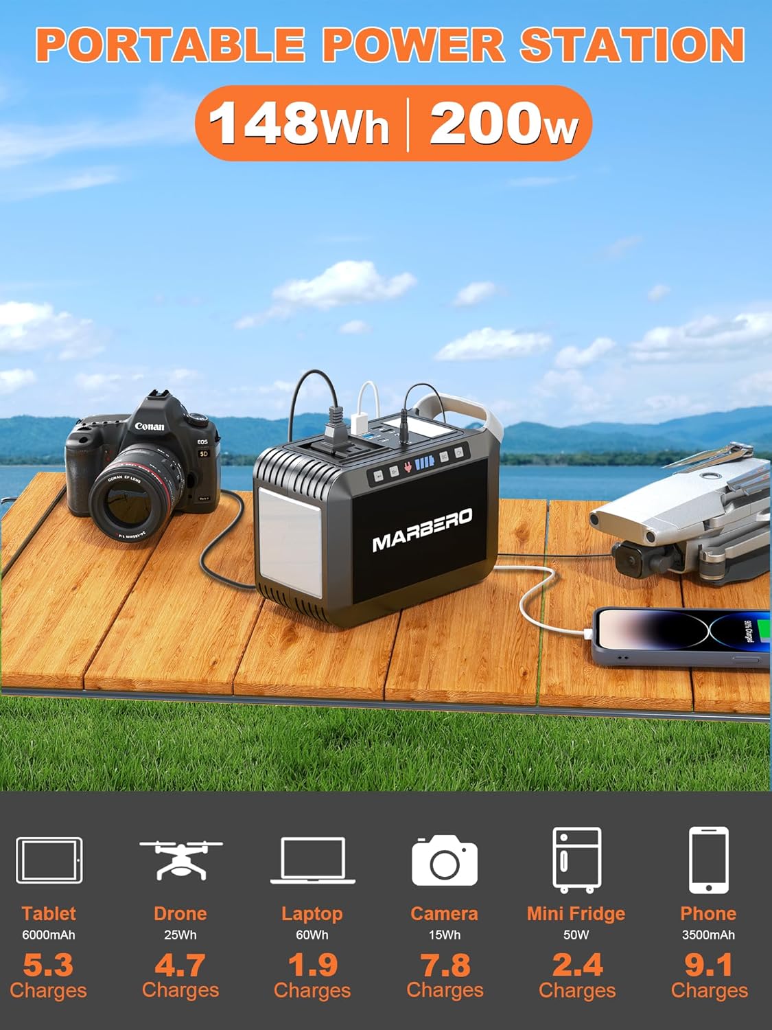 MARBERO 148Wh 200W Portable Power Station