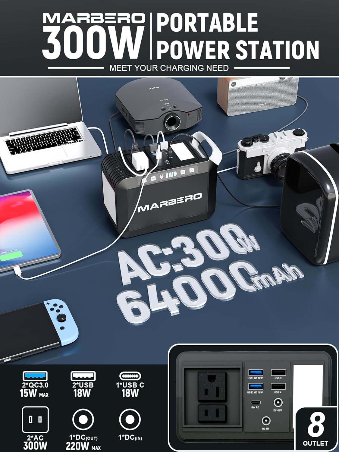 MARBERO 237Wh 300W Portable Power Station