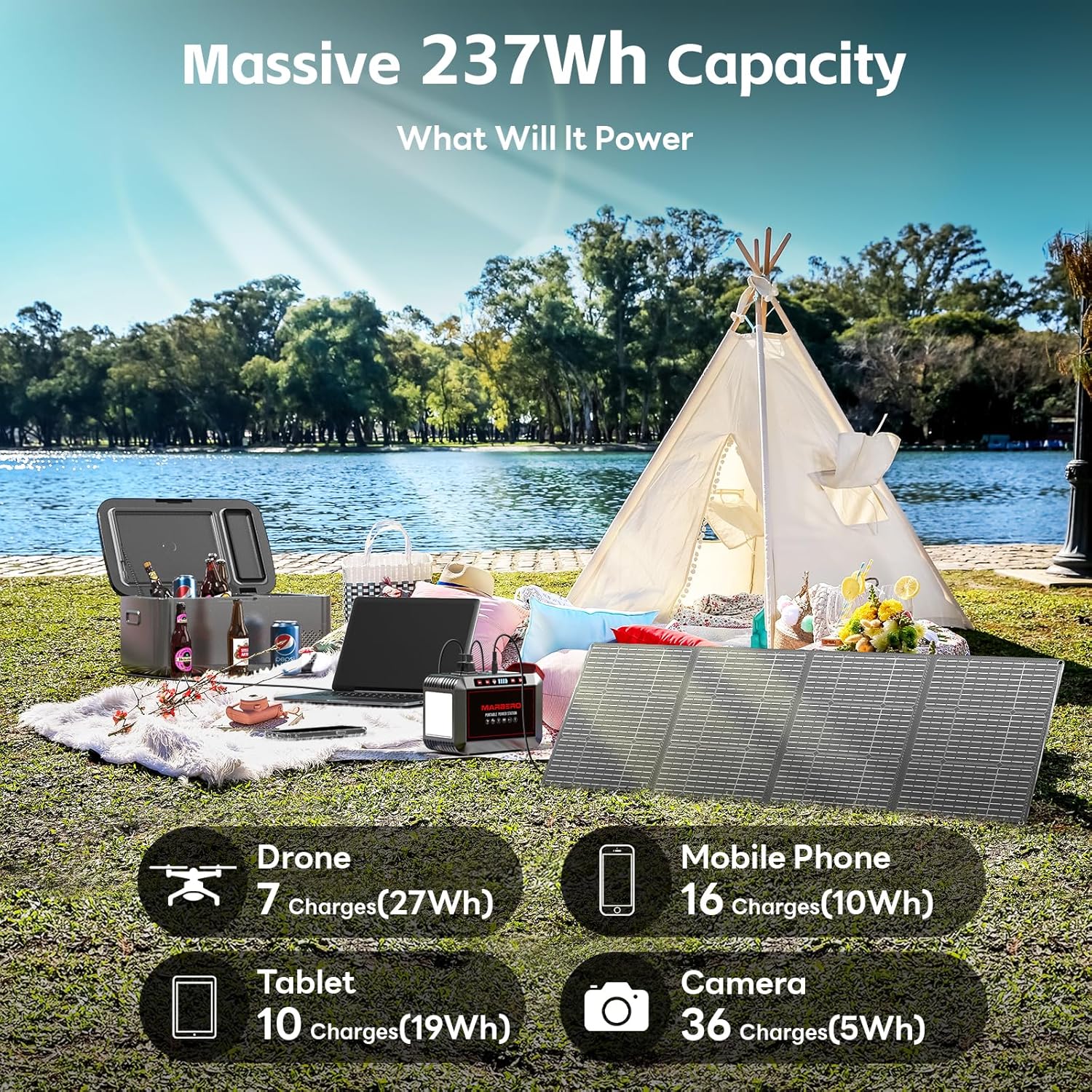MARBERO 237Wh Solar Generator with 60W Solar Panel Included