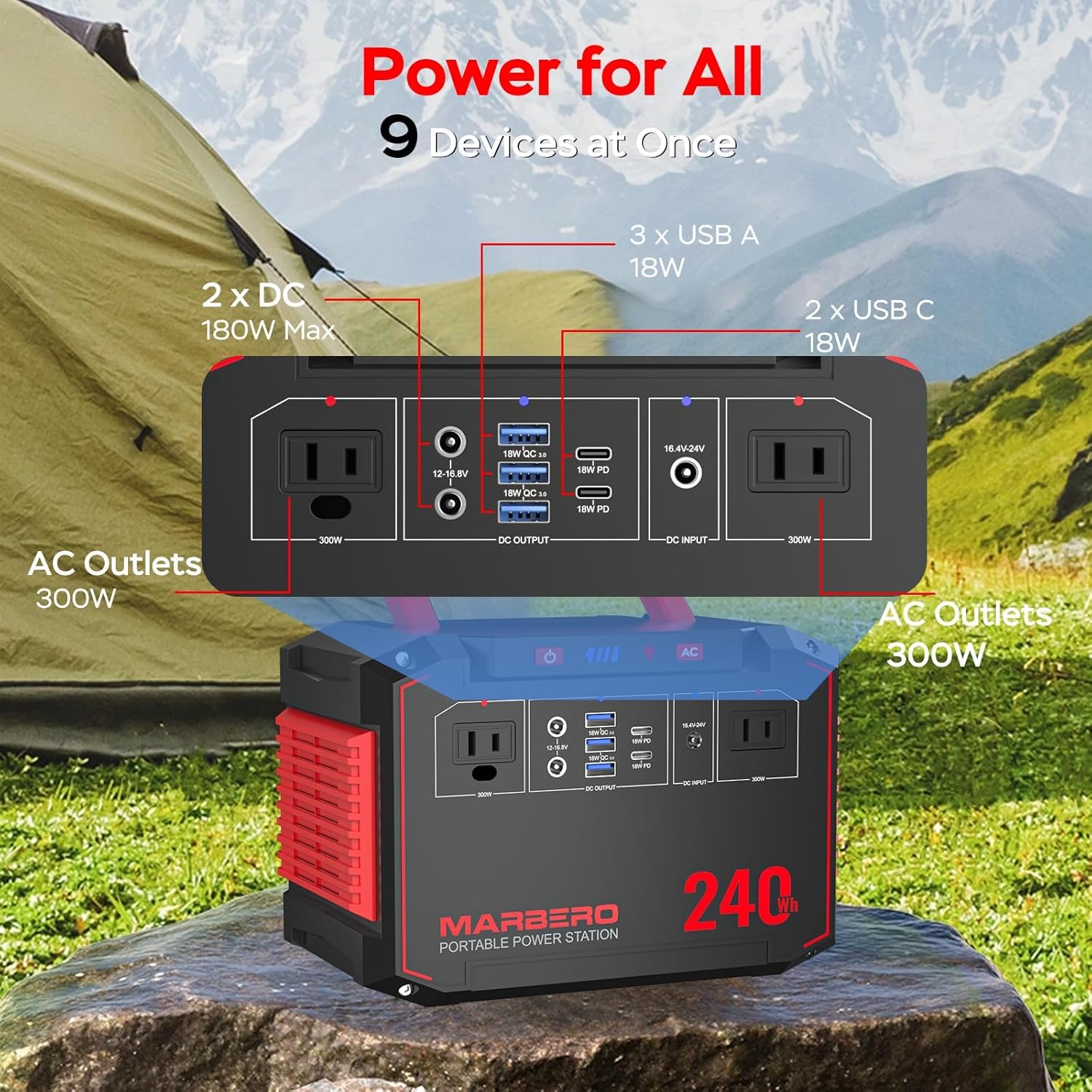 MARBERO 240Wh Solar Generator with 60W Solar Panel Included