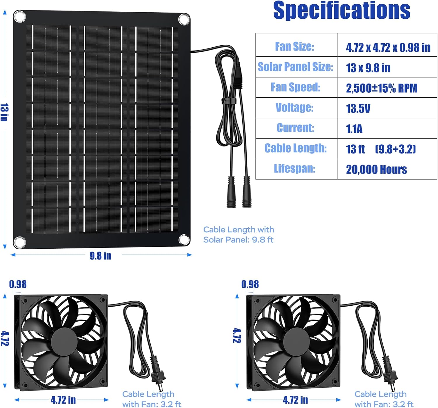MARBERO 4.7 Inch Solar Powered Fan Kit