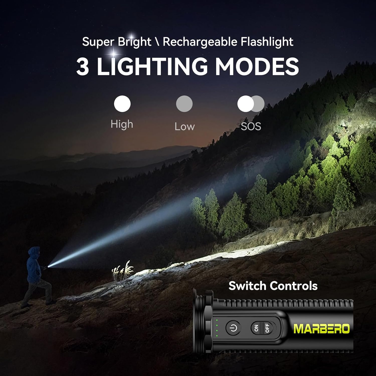 MARBERO 4000mAh Rechargeable Flashlight