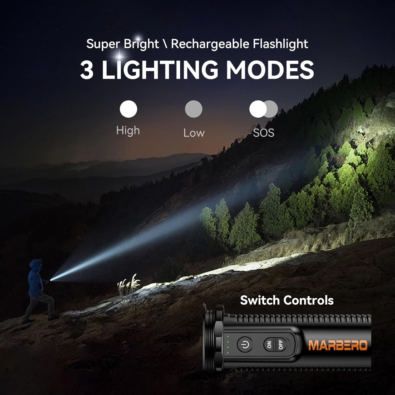 MARBERO 4000mAh Rechargeable Flashlight