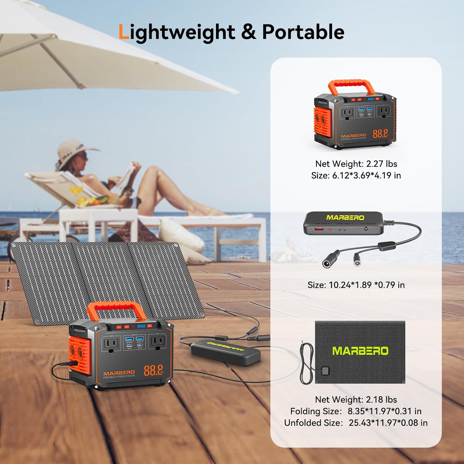 MARBERO 88.8Wh Portable Power Station with 30W Solar Panel Included