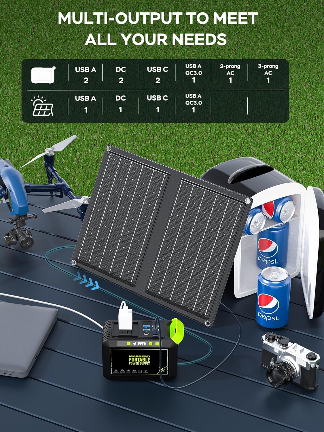 MARBERO 88.8Wh Solar Generator with 21W Solar Panel Included