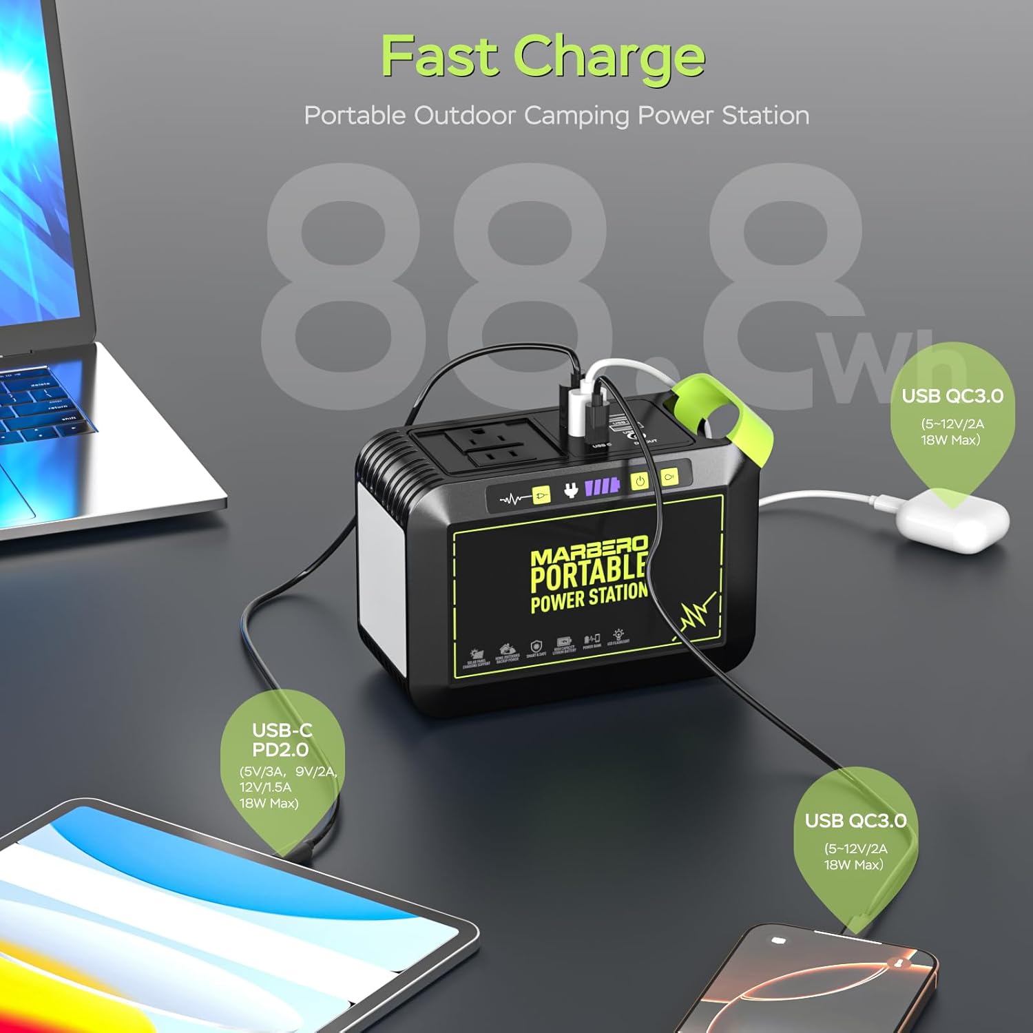 MARBERO 88.8Wh Solar Generator with 25W Solar Panel Included