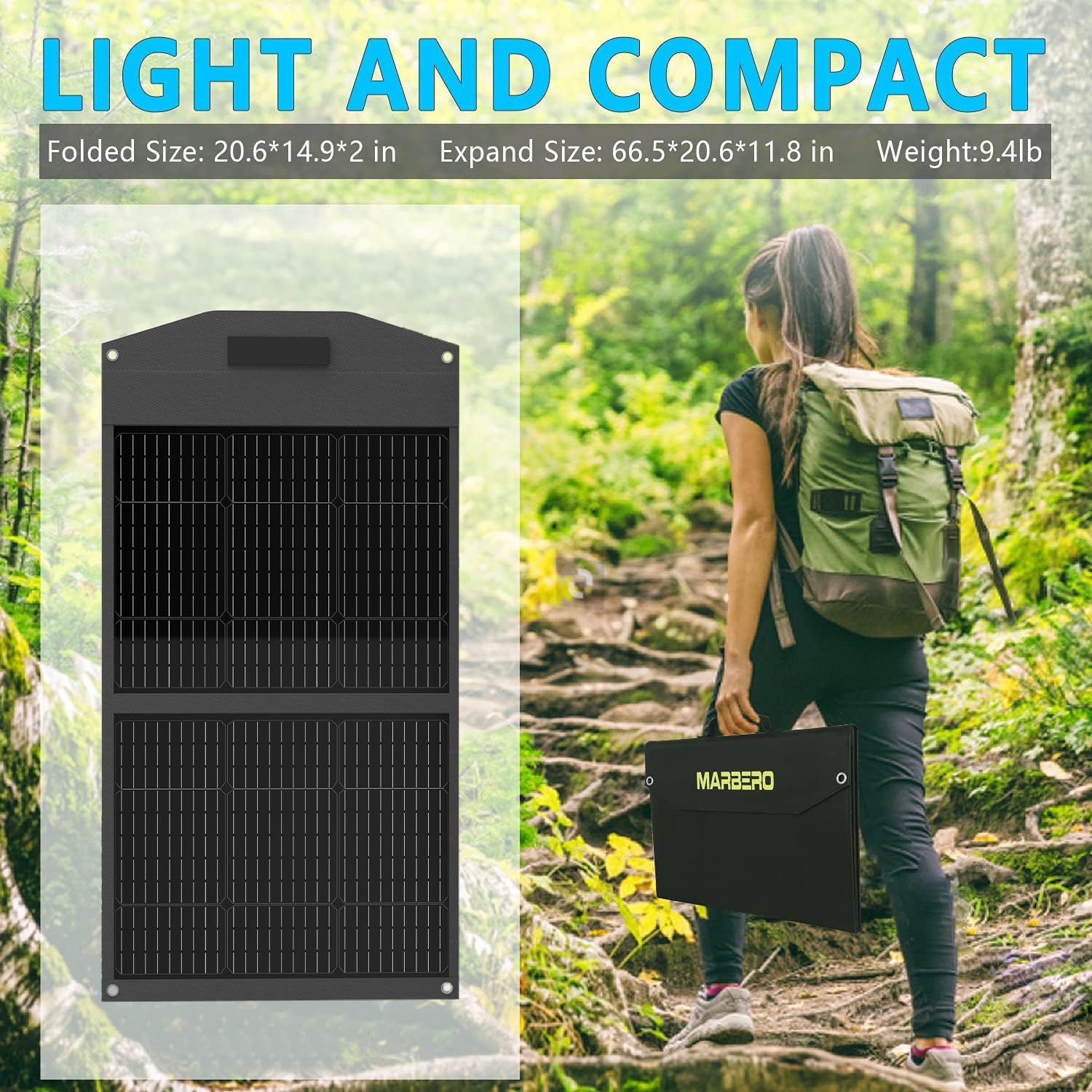 MARBERO 100W Foldable Solar Panel, Monocrystalline Portable Solar Charger With 23% High